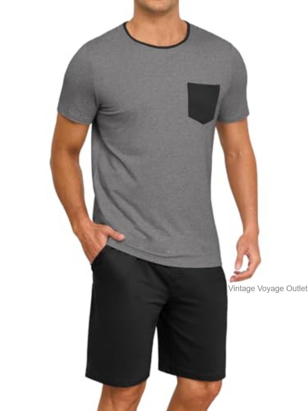 Men's 2-Piece Short Sleeve Pajama Set with Pockets, Soft Rayon Blend Lounge Set